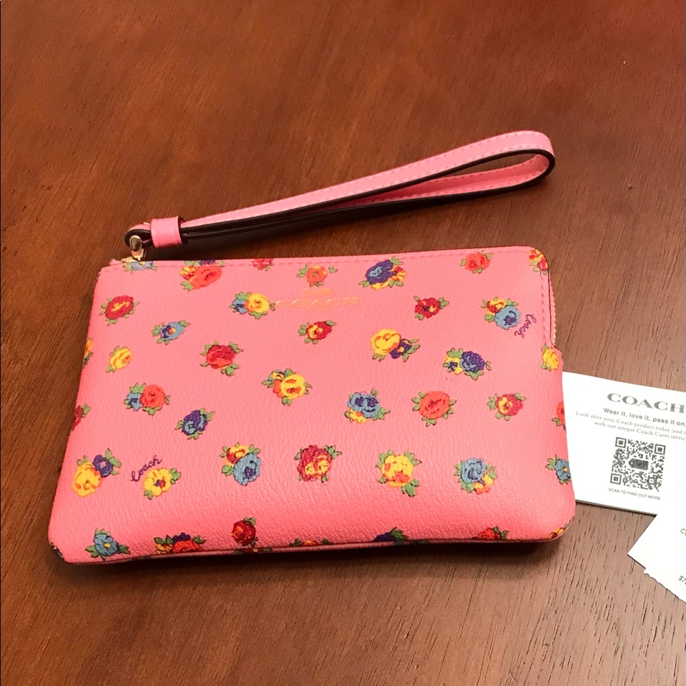 Coach Wristlet with Vintage Rose Print
